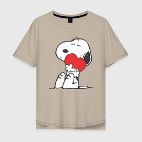 Мужская футболка хлопок Oversize с принтом Моё сердечко в Белгороде, 100% хлопок | свободный крой, круглый ворот, “спинка” длиннее передней части | друг | любовь | обнимашки | сердечко | щенок