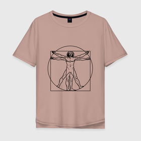 Мужская футболка хлопок Oversize с принтом Человек Да Винчи в Белгороде, 100% хлопок | свободный крой, круглый ворот, “спинка” длиннее передней части | Тематика изображения на принте: анатомия | да винчи | искусство | наука | человек
