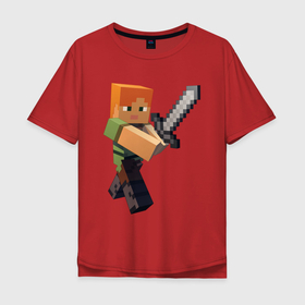 Мужская футболка хлопок Oversize с принтом Алекс в майнкрафте , 100% хлопок | свободный крой, круглый ворот, “спинка” длиннее передней части | minecraft | алекс | майнкрафт | мечь | стив | стив девочка