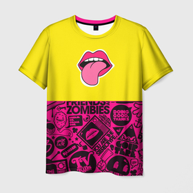 Мужская футболка 3D с принтом sticker bombing   язык в Тюмени, 100% полиэфир | прямой крой, круглый вырез горловины, длина до линии бедер | sticker bombing | графика | губы | неон | рисунок | стикербомбинг | язык | яркий принт