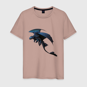 Мужская футболка хлопок с принтом беззубик расправил крылья в Новосибирске, 100% хлопок | прямой крой, круглый вырез горловины, длина до линии бедер, слегка спущенное плечо. | how to train your dragon | беззубик | дракон | как приручить дракона | ночная фурия | скандинавия