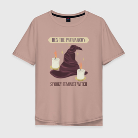 Мужская футболка хлопок Oversize с принтом Spooky feminist witch в Тюмени, 100% хлопок | свободный крой, круглый ворот, “спинка” длиннее передней части | Тематика изображения на принте: 8 марта | feminist | feminist witch | girl power | ведьма | вещие сестрички | интерсек | интерсекциональный | международный женский день | мизогиния | независимость | патриархат | радфем | феминизм | феминист