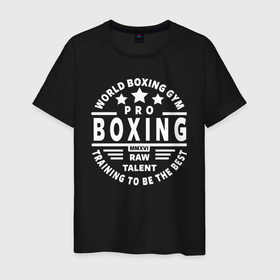 Мужская футболка хлопок с принтом PRO BOXING в Курске, 100% хлопок | прямой крой, круглый вырез горловины, длина до линии бедер, слегка спущенное плечо. | boxing | to box | бой | бокс | боксер | боксерский | нокаут | спорт | спортсмен | удар