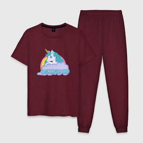 Мужская пижама хлопок с принтом unicornis супер 001 , 100% хлопок | брюки и футболка прямого кроя, без карманов, на брюках мягкая резинка на поясе и по низу штанин
 | rainbow | unicornis | единорог | лошадка | любовь | облака | пони | радуга