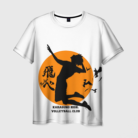 Мужская футболка 3D с принтом Волейбол Хината Карасуно , 100% полиэфир | прямой крой, круглый вырез горловины, длина до линии бедер | fly high | волейбол | карасуно | крылья | хината