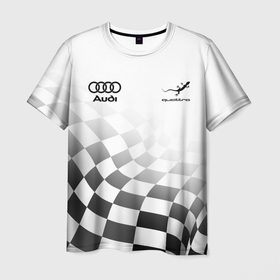 Мужская футболка 3D с принтом Audi Quattro, Ауди Кватро, Финишный флаг , 100% полиэфир | прямой крой, круглый вырез горловины, длина до линии бедер | audi | auto | quattro | авто | автомобиль | ауди | кватро | куатро | марка | машина
