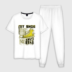 Мужская пижама хлопок с принтом My favorite sneakers в Курске, 100% хлопок | брюки и футболка прямого кроя, без карманов, на брюках мягкая резинка на поясе и по низу штанин
 | fashion | hype | poster | sneakers | кеды | мода | постер | хайп