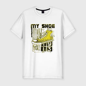 Мужская футболка хлопок Slim с принтом My favorite sneakers в Санкт-Петербурге, 92% хлопок, 8% лайкра | приталенный силуэт, круглый вырез ворота, длина до линии бедра, короткий рукав | fashion | hype | poster | sneakers | кеды | мода | постер | хайп