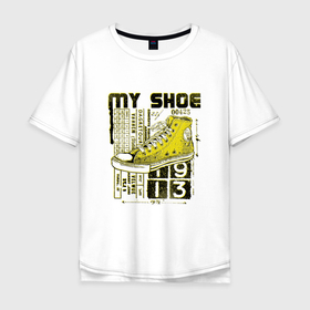 Мужская футболка хлопок Oversize с принтом My favorite sneakers в Белгороде, 100% хлопок | свободный крой, круглый ворот, “спинка” длиннее передней части | fashion | hype | poster | sneakers | кеды | мода | постер | хайп
