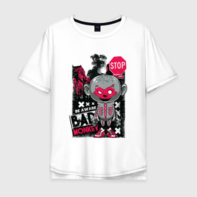 Мужская футболка хлопок Oversize с принтом Сool city monkey в Тюмени, 100% хлопок | свободный крой, круглый ворот, “спинка” длиннее передней части | city | dude | hype | monkey | smoke | sneakers | город | дым | кроссовки | обезьяна | хайп | чувак