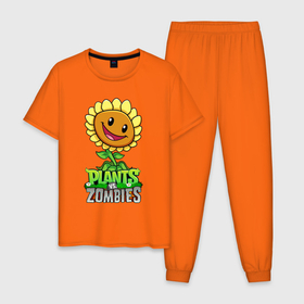 Мужская пижама хлопок с принтом Plants vs. Zombies Подсолнух , 100% хлопок | брюки и футболка прямого кроя, без карманов, на брюках мягкая резинка на поясе и по низу штанин
 | plants vs zombies | зомби | игра | компьютерная игра | подсолнух | против | растения | растения против зомби