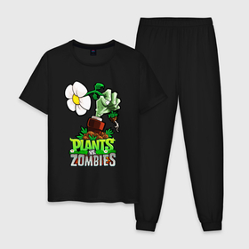 Мужская пижама хлопок с принтом Plants vs. Zombies рука зомби в Петрозаводске, 100% хлопок | брюки и футболка прямого кроя, без карманов, на брюках мягкая резинка на поясе и по низу штанин
 | Тематика изображения на принте: plants vs zombies | зомби | игра | компьютерная игра | против | растения | растения против зомби | рука