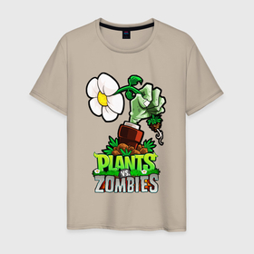 Мужская футболка хлопок с принтом Plants vs. Zombies рука зомби в Курске, 100% хлопок | прямой крой, круглый вырез горловины, длина до линии бедер, слегка спущенное плечо. | Тематика изображения на принте: plants vs zombies | зомби | игра | компьютерная игра | против | растения | растения против зомби | рука