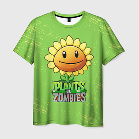 Мужская футболка 3D с принтом Подсолнух Plants vs. Zombies в Тюмени, 100% полиэфир | прямой крой, круглый вырез горловины, длина до линии бедер | plants vs zombies | зомби | игра | компьютерная игра | подсолнух | против | растения | растения против зомби