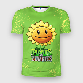 Мужская футболка 3D Slim с принтом Подсолнух Plants vs. Zombies в Тюмени, 100% полиэстер с улучшенными характеристиками | приталенный силуэт, круглая горловина, широкие плечи, сужается к линии бедра | Тематика изображения на принте: plants vs zombies | зомби | игра | компьютерная игра | подсолнух | против | растения | растения против зомби