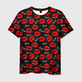 Мужская футболка 3D с принтом Kiss (поцелуи) в Кировске, 100% полиэфир | прямой крой, круглый вырез горловины, длина до линии бедер | Тематика изображения на принте: 14 февраля | girl | kiss | амур | валентинка | вторая половинка | гламур | губная помада | губы | девушка | день всех влюбленных | засос | купидон | ласка | любовь | мода | отнош | подарок любви | поцелуй