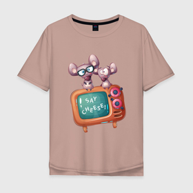 Мужская футболка хлопок Oversize с принтом Мышки ТВ , 100% хлопок | свободный крой, круглый ворот, “спинка” длиннее передней части | tv | арт | графика | грызуны | животные | звери | мультяшки | мышки
