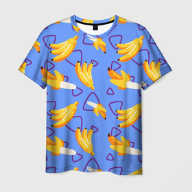 Мужская футболка 3D с принтом Спелые бананы в Петрозаводске, 100% полиэфир | прямой крой, круглый вырез горловины, длина до линии бедер | банан | бананы | клипарт | лето | паттерн | фрукты