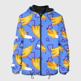 Мужская куртка 3D с принтом Спелые бананы в Санкт-Петербурге, ткань верха — 100% полиэстер, подклад — флис | прямой крой, подол и капюшон оформлены резинкой с фиксаторами, два кармана без застежек по бокам, один большой потайной карман на груди. Карман на груди застегивается на липучку | Тематика изображения на принте: банан | бананы | клипарт | лето | паттерн | фрукты