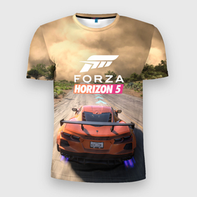 Мужская футболка 3D Slim с принтом Forza Horizon 5 Игра в Петрозаводске, 100% полиэстер с улучшенными характеристиками | приталенный силуэт, круглая горловина, широкие плечи, сужается к линии бедра | Тематика изображения на принте: forza | forza horizon 5 | horizon | гонка | гонки | гоночный | игра | симулятор | форза | форза хорайзен | форса | хорайзон
