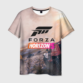 Мужская футболка 3D с принтом Форза Forza horizon 5 в Петрозаводске, 100% полиэфир | прямой крой, круглый вырез горловины, длина до линии бедер | forza | forza horizon 5 | horizon | видео игра | форза