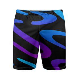 Мужские шорты спортивные с принтом Неоновая змейка | Neon ,  |  | color | neon | змейка | колор | неоновый | полоски | разноцветный | синий | фиолетовый | черный