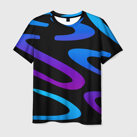 Мужская футболка 3D с принтом Неоновая змейка | Neon , 100% полиэфир | прямой крой, круглый вырез горловины, длина до линии бедер | Тематика изображения на принте: color | neon | змейка | колор | неоновый | полоски | разноцветный | синий | фиолетовый | черный