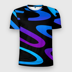 Мужская футболка 3D Slim с принтом Неоновая змейка | Neon , 100% полиэстер с улучшенными характеристиками | приталенный силуэт, круглая горловина, широкие плечи, сужается к линии бедра | Тематика изображения на принте: color | neon | змейка | колор | неоновый | полоски | разноцветный | синий | фиолетовый | черный
