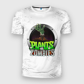 Мужская футболка 3D Slim с принтом Plants vs. Zombies логотип в Тюмени, 100% полиэстер с улучшенными характеристиками | приталенный силуэт, круглая горловина, широкие плечи, сужается к линии бедра | Тематика изображения на принте: plants vs zombies | зомби | игра | компьютерная игра | против | растения | растения против зомби