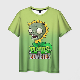 Мужская футболка 3D с принтом Plants vs. Zombies зомби подсолнух в Кировске, 100% полиэфир | прямой крой, круглый вырез горловины, длина до линии бедер | Тематика изображения на принте: plants vs zombies | зомби | игра | компьютерная игра | подсолнух | против | растения | растения против зомби