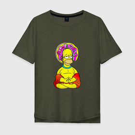 Мужская футболка хлопок Oversize с принтом Гомер   бог пончиков в Петрозаводске, 100% хлопок | свободный крой, круглый ворот, “спинка” длиннее передней части | homer | simpsons | гомер | гомер симпсон | йог | пончик | симпсон | симпсоны