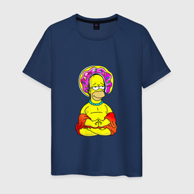 Мужская футболка хлопок с принтом Гомер   бог пончиков в Екатеринбурге, 100% хлопок | прямой крой, круглый вырез горловины, длина до линии бедер, слегка спущенное плечо. | homer | simpsons | гомер | гомер симпсон | йог | пончик | симпсон | симпсоны