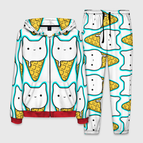 Мужской костюм 3D с принтом Гигантские коты мороженое в Екатеринбурге, 100% полиэстер | Манжеты и пояс оформлены тканевой резинкой, двухслойный капюшон со шнурком для регулировки, карманы спереди | Тематика изображения на принте: ice cream | вафля | киса | киска | кот | котейка | котик | котэ | кошечка | кошка | мороженко | мороженое | пломбир | эскимо