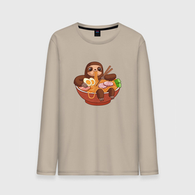 Мужской лонгслив хлопок с принтом Cute Sloth Ramen Noodles в Екатеринбурге, 100% хлопок |  | anime | japanese | kawaii | аниме | еда | животные | лапша | ленивец | милый | рамен | суши | япония