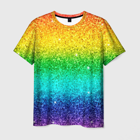Мужская футболка 3D с принтом Блестки радуга в Кировске, 100% полиэфир | прямой крой, круглый вырез горловины, длина до линии бедер | блеск | блестки | блестяшки | радуга | разноцветные
