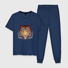 Мужская пижама хлопок с принтом Амурский тигр 2022 в Новосибирске, 100% хлопок | брюки и футболка прямого кроя, без карманов, на брюках мягкая резинка на поясе и по низу штанин
 | 2022 | cat | kitten | tiger | голова тигра | кот | тигр | цветной