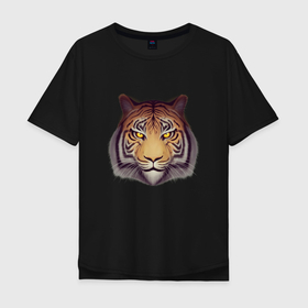Мужская футболка хлопок Oversize с принтом Амурский тигр 2022 в Екатеринбурге, 100% хлопок | свободный крой, круглый ворот, “спинка” длиннее передней части | Тематика изображения на принте: 2022 | cat | kitten | tiger | голова тигра | кот | тигр | цветной