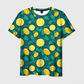 Мужская футболка 3D с принтом цитрус паттерн в Петрозаводске, 100% полиэфир | прямой крой, круглый вырез горловины, длина до линии бедер | лимон | лимоны | овощи | паттерн | текстура | фрукты | цитрус