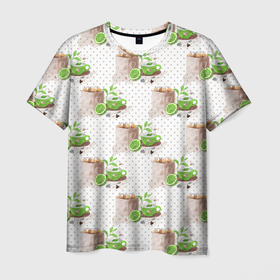 Мужская футболка 3D с принтом Зеленый чай паттерн в Тюмени, 100% полиэфир | прямой крой, круглый вырез горловины, длина до линии бедер | Тематика изображения на принте: зеленый чай | китайский чай | паттерн | чаепитие | чай | чайная