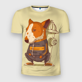 Мужская футболка 3D Slim с принтом На кортах в Белгороде, 100% полиэстер с улучшенными характеристиками | приталенный силуэт, круглая горловина, широкие плечи, сужается к линии бедра | бультерьер | животное | на кортах | по пацански | реальные пацаны | собака