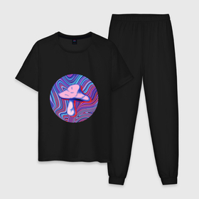 Мужская пижама хлопок с принтом Грибочек в кругляше :) , 100% хлопок | брюки и футболка прямого кроя, без карманов, на брюках мягкая резинка на поясе и по низу штанин
 | 3d | 70ые | винтаж | гриб | космос | краски | круг | олдскул | планеты | природа | радуга | разоцветный | рокнролл