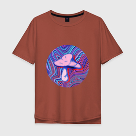 Мужская футболка хлопок Oversize с принтом Грибочек в кругляше :) в Курске, 100% хлопок | свободный крой, круглый ворот, “спинка” длиннее передней части | 3d | 70ые | винтаж | гриб | космос | краски | круг | олдскул | планеты | природа | радуга | разоцветный | рокнролл