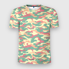 Мужская футболка 3D Slim с принтом Камуфляж в пастельных цветах в Тюмени, 100% полиэстер с улучшенными характеристиками | приталенный силуэт, круглая горловина, широкие плечи, сужается к линии бедра | Тематика изображения на принте: camouflage | military | армия | боец | ввс | вдв | вмф | военный камуфляж | воин | война | гру | десантник | дшб | камуфляж | кгб | маскировка | масхалат | мвд | милитари | мчс | омон | охота | охрана | патриот | пво