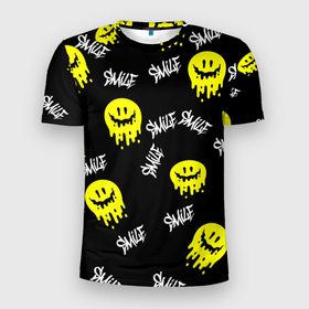 Мужская футболка 3D Slim с принтом SMILE| smile| граффити в Кировске, 100% полиэстер с улучшенными характеристиками | приталенный силуэт, круглая горловина, широкие плечи, сужается к линии бедра | graffiti | smile | граффити | краска | позитивное | потеки | улыбка | эмодзи