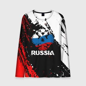 Мужской лонгслив 3D с принтом Russia Герб в цвет Флага. в городе Новоалтайск, 100% полиэстер | длинные рукава, круглый вырез горловины, полуприлегающий силуэт | russia | ussr | герб | патриотизм | россия | ссср | флаг россии | я русский