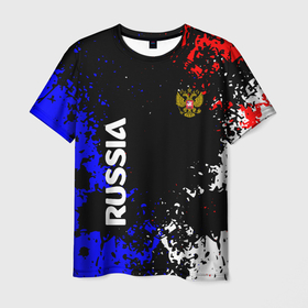 Мужская футболка 3D с принтом Russia Брызги красок. , 100% полиэфир | прямой крой, круглый вырез горловины, длина до линии бедер | russia | ussr | герб | патриотизм | россия | ссср | флаг россии | я русский
