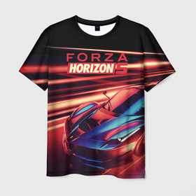 Мужская футболка 3D с принтом Forza Horizon 5   sports car , 100% полиэфир | прямой крой, круглый вырез горловины, длина до линии бедер | arcade racing simulator | bright colors | car | forza horizon | logo | pc game | sports | автомобиль | аркадный гоночный симулятор | компьютерная игра | логотип | спортивный | яркие цвета