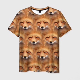 Мужская футболка 3D с принтом Мордочки хитрой лисы паттерн в Курске, 100% полиэфир | прямой крой, круглый вырез горловины, длина до линии бедер | Тематика изображения на принте: fox | лиса | лиса паттерн | лисенок | лисица | морды