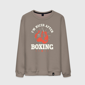 Мужской свитшот хлопок с принтом Im nicer after boxing в Тюмени, 100% хлопок |  | boxing | to box | бой | бокс | боксер | боксерский | нокаут | спорт | спортсмен | удар