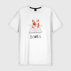 Мужская футболка хлопок Slim с принтом Books (Букс) в Белгороде, 92% хлопок, 8% лайкра | приталенный силуэт, круглый вырез ворота, длина до линии бедра, короткий рукав | книга | кот | котик | милота | чтение